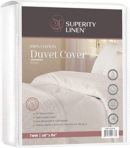 Superity White Twin Duvet Cover - Cotton Breathable & Comfortable