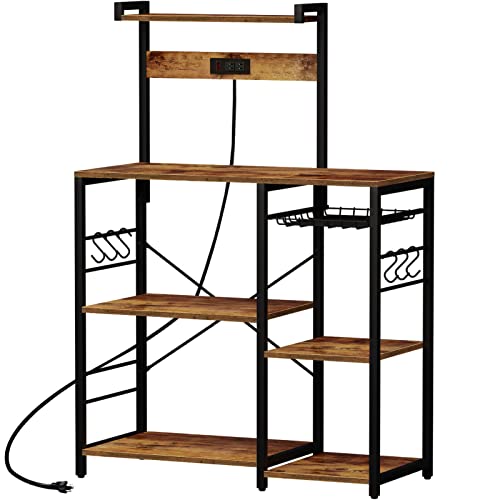 SUPERJARE Kitchen Storage Rack with Power Outlet and Shelves