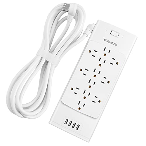 SURAIELEC 12-Outlet Surge Protector Power Strip with USB Ports
