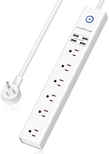 15 Ft Power Strip Surge Protector, 6 Outlets and 4 USB Ports, Flat Plug Power Strips Long Extension Cord with Overload Protection, Wall Mount for Home, Office, Dorm, ETL Listed