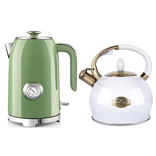 SUSTEAS 2.64Qt Stove Top Whistling & 57oz Electric Kettle with Thermometer