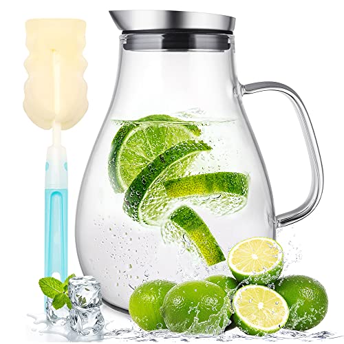 SUSTEAS 2L Glass Pitcher with Removable Lid and Wide Handle