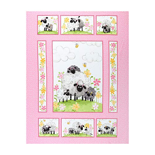 Susybee Lal the Lamb Quilt Panel 36" Pink, Fabric by the Yard