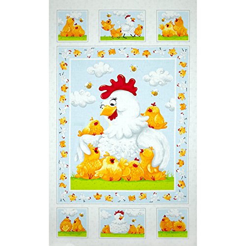 Susybee Pippa & Chicks 24 in. Pippa Quilt Panel White Fabric