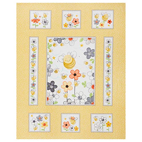 Susybee Sweet Bees 36" Panel Yellow, Fabric by the Yard