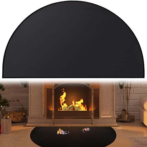 Fire Resistant Half Round Fireplace Mat - Black