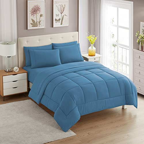 5 Piece Comforter Set Bag with Luxurious Microfiber Bed Sheets, Denim, Twin