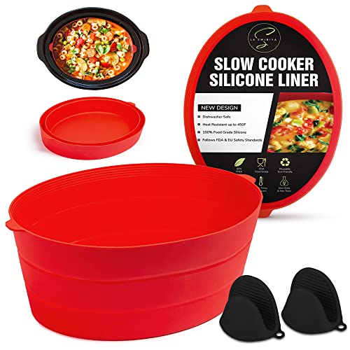 LARMAZEN Slow Cooker Liners for 6 – 8 qt Crockpot & Hamilton Pot, allows Cooking 3 Foods at Once,Reusable Silicone Slow Cooker Divider Insert