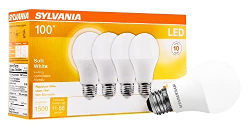 LEDVANCE Soft White LED Bulb 4 Pack - 100W = 14W, Non-Dimmable, 1500 Lumens