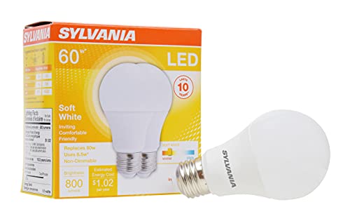 LEDVANCE 60W Equivalent A19 LED Light Bulb, 2 Pack, Soft White