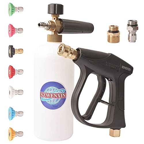 Tool Daily Short Pressure Washer Gun with Foam Cannon, 1/4 Inch Quick  Connector, with 5 Pressure Washer Nozzle Tips, 1 Liter