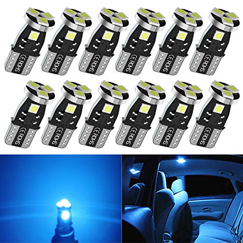 GIVEUBED 12pcs Ice Blue LED Car Interior Dome Map Door Lights Bulbs