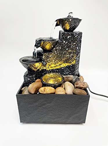 Tabletop Fountain, Desktop USB Small Water Fountains with Irregular Stones and Decorative LED Lights
