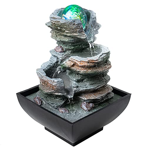 Tabletop Water Fountain with LED Colors and Waterfall Sounds