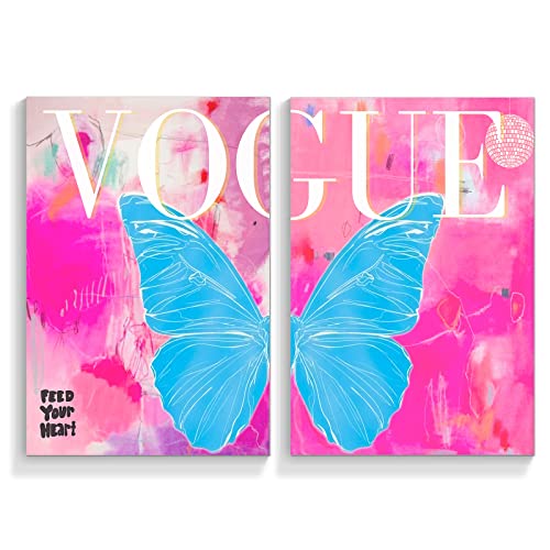 TACRIG Trendy Preppy Pink Vogue Butterfly Canvas Wall Art