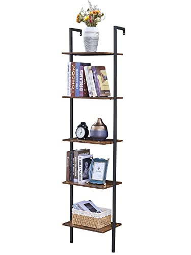 Tajsoon Industrial Bookcase, 5-Tier Wood Wall Mounted Bookshelf