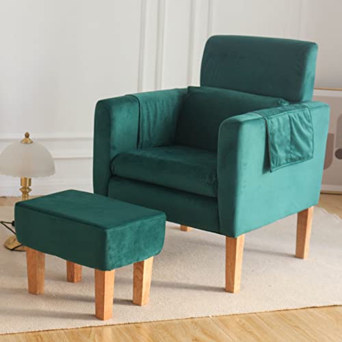 TAKUKA Velvet Green Armchair and Ottoman Set for Living Room