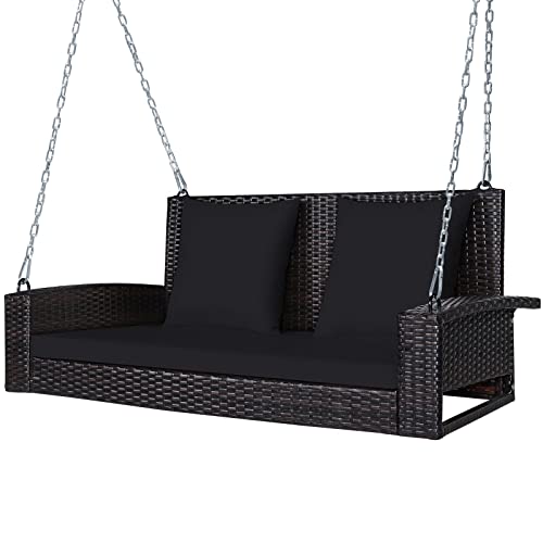 Tangkula 2-Person Wicker Hanging Porch Swing