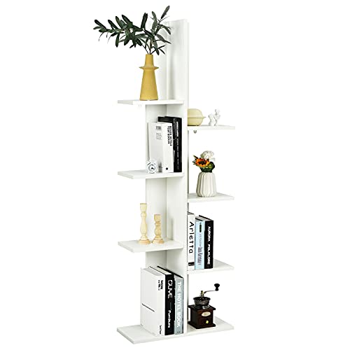 White Wooden Tree Bookshelf with 8 Shelves - 20"L x 8"W x 55.5"H