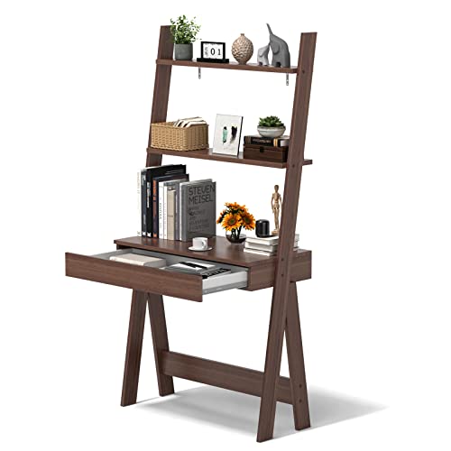 Modern Walnut Ladder Desk with Countertop & Drawer