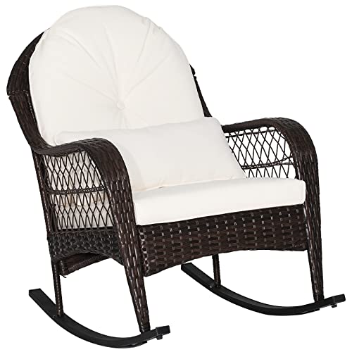 Tangkula Wicker Rocking Chair with Cushions & Metal Frame, Mix Brown
