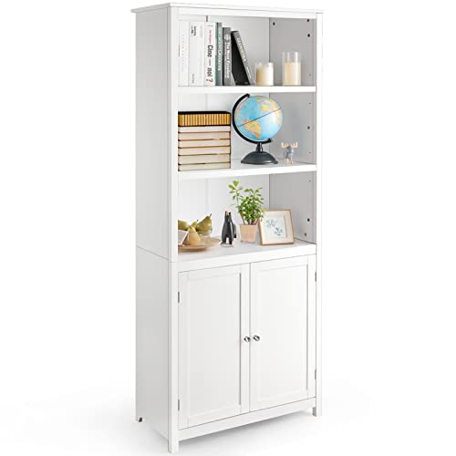 Tangkula White Bookcase with Doors