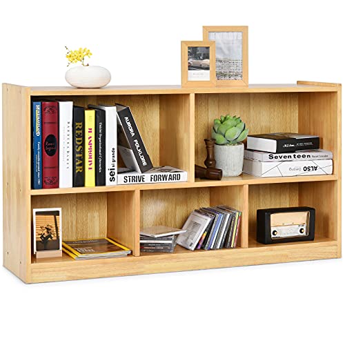 Tangkula Wood Storage Cube Bookcase, 2 Tier 5 Cube Open Shelf Storage Cabinet, Multipurpose Bookshelf Display Cabinet for Living Room, Bedroom, Hallway, Kid's Playroom, Reading Nook (Yellow)