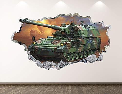 Tank Wall Decal Art Decor 3D Smashed Army Sticker
