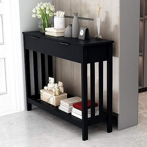 Modern Black Entryway Console Table with Drawer by TaoHFE