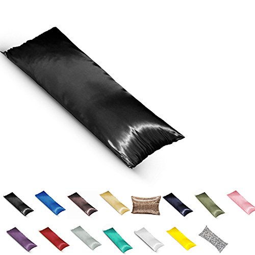 TAOSON Silky Soft Satin Body Pillow Cover Pillowcase Pillow Protector Cushion Cover with Zippers (21"x54",Black)