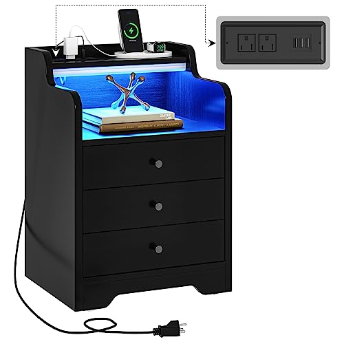 Tcpuolr LED Nightstand with Charging Station
