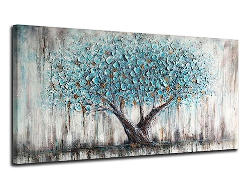 Teal Blue Tree of Life Canvas Painting