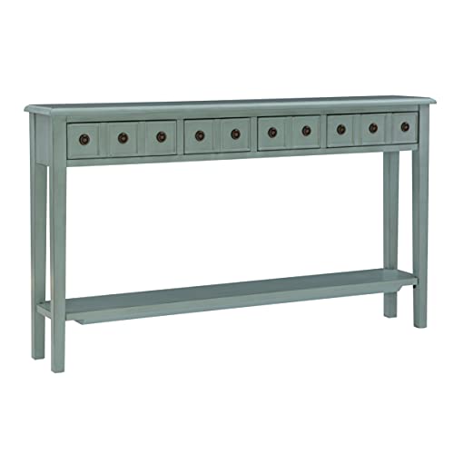 Teal Console Table with Drawers and Shelf