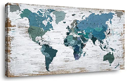Teal Decor World Map Canvas Wall Art