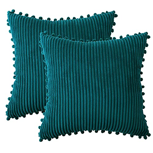 Teal Throw Pillow Covers - Soft Striped Decorative Boho Farmhouse Pillow Covers