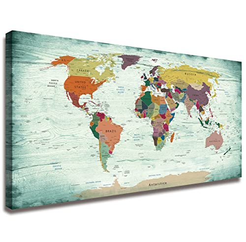 Teal World Map Wall Art