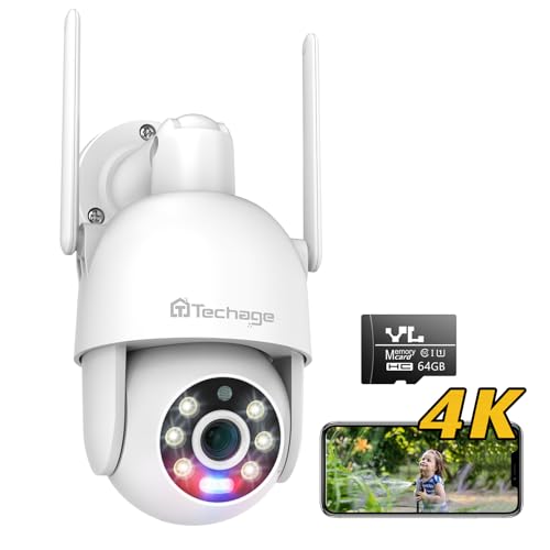Techage Outdoor 8MP 360° PTZ Security Cam 4K Color Night Vision & Two-Way Audio