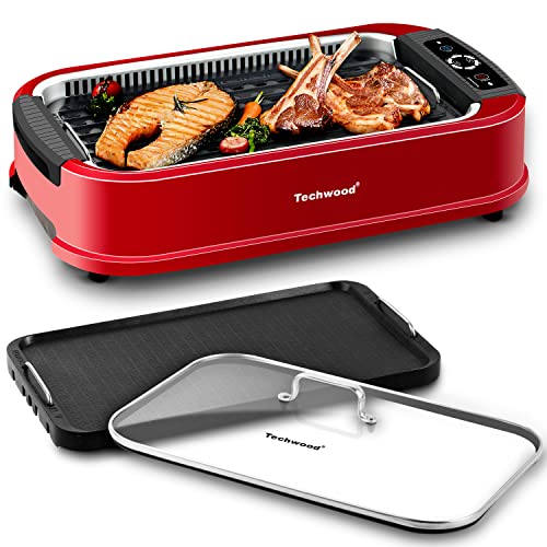Power XL Smokeless Electric Indoor Removable Grill and Griddle Plates,  Nonstick Cooking Surfaces, Glass Lid, 1500 Watt, 21X 15.4X 8.1, black