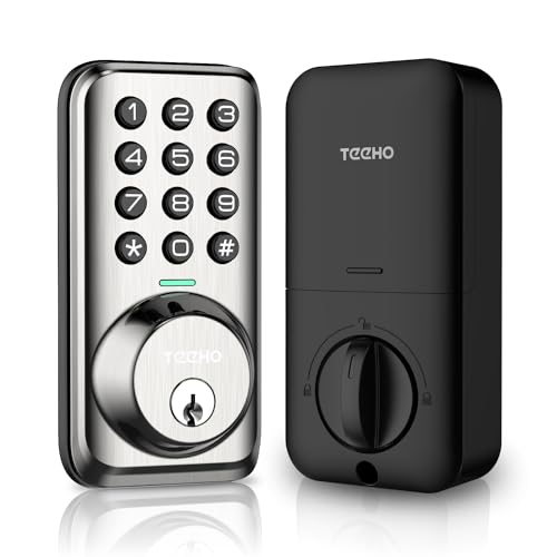 TEEHO TZ001 Keypad Door Lock - Keyless Entry Electronic Lock - Smart Digital Lock with Keypads - Deadbolt Smart Lock - IP54 Weatherproofing - Satin Nickel