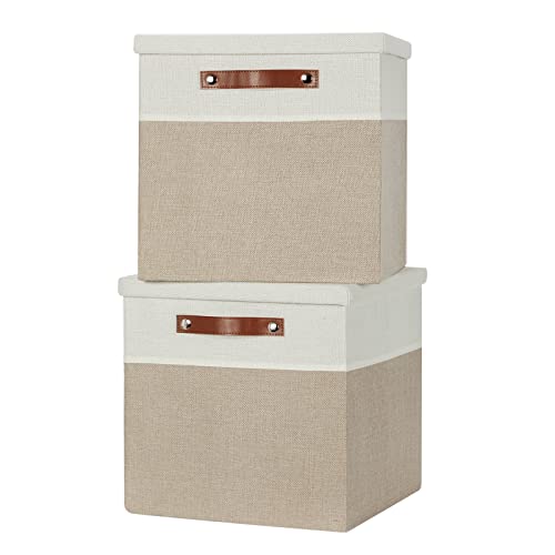 Temary Fabric Storage Bins with Lids - Decorative Foldable Storage Boxes
