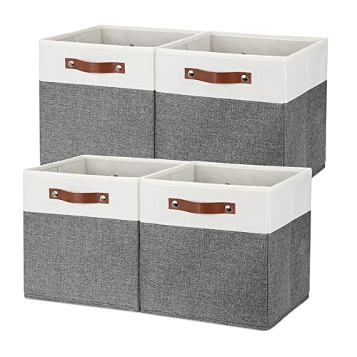 Temary Fabric Storage Cubes with Handles, White & Grey, 12x12x12