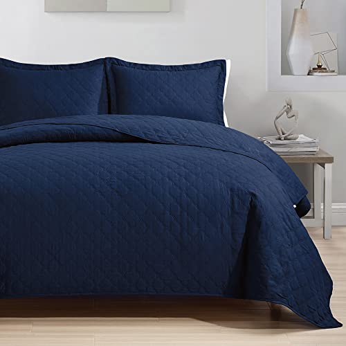 Tempcore Quilt Queen Size Navy Blue Bedspread Coverlet