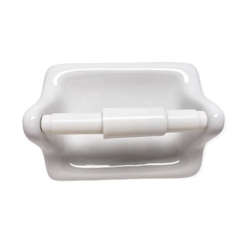 White Glazed Ceramic Bathroom Toilet Paper Holder - Not for Flat Surfaces