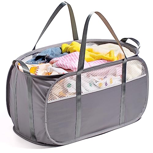Tenrai Tear Proof Pop Up Laundry Hampers, with Strong Handles Laundry Hamper, Easy to Carry & Go Up and Down Stairs, Honeycomb Mesh-Breathable, Easy to Collapsible Laundry Basket. (1.5 Loads)