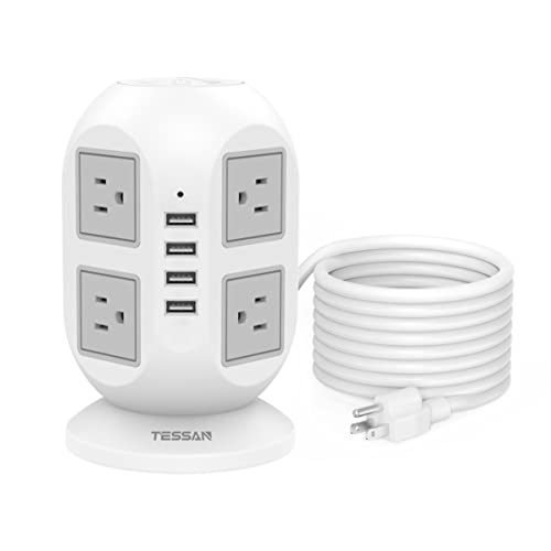 TESSAN Power Strip Tower: 8 Outlets, 4 USB Ports, 15 ft Cord
