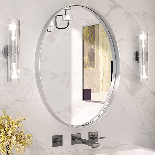 TETOTE Silver Oval Bathroom Mirror, 22x30 Brushed Nickel Vanity Mirror