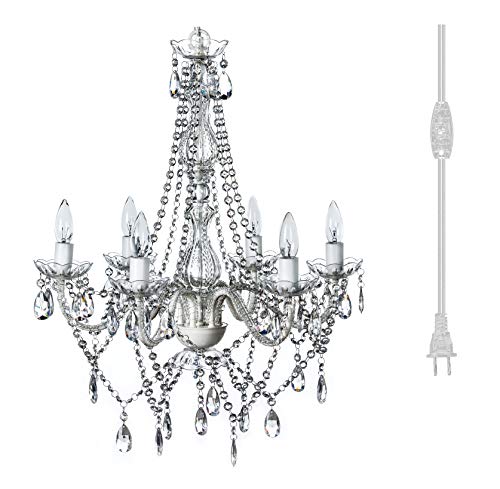 The Original Plug-in 6 Light Crystal White Hanging Swag Chandelier