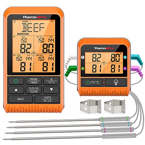 ThermoPro TP829 Wireless Grill Thermometer with 4 Probes