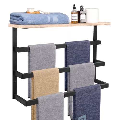 Thicken Metal Towel Holder with Wood Shelf