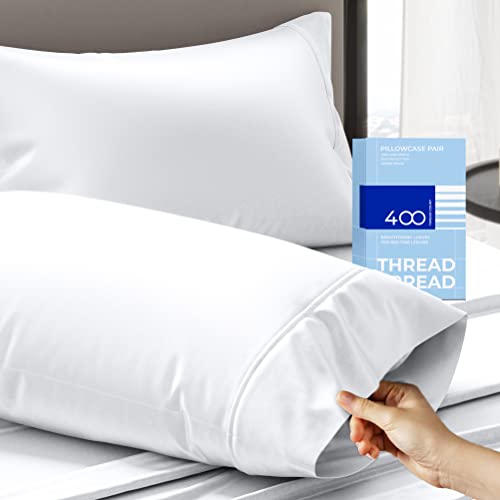Soft Cotton Queen Size Pillowcases, 400 Thread Count - Pure White